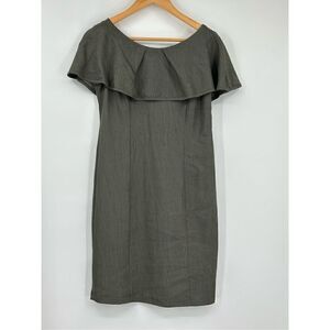 Thread Size 4 fitted dress with flounce at the collar in green
